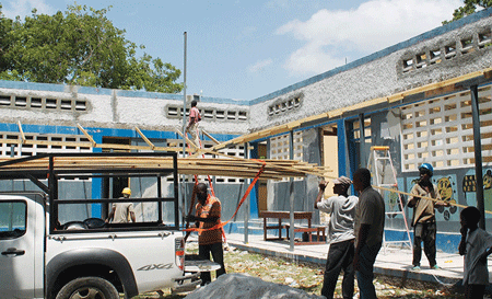 The Salvation Army construction team works diligently to repair and rehabilitate schools. Photo courtesy of The Salvation Army in Haiti