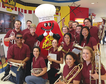 Members of the Territorial Youth Band at the Jelly Belly Factory with Mr.  Jelly Belly.Photo by Derek Helms