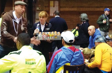 The Salvation Army serves food and drinks at the Family Assistance Center at Park Plaza Castle in Boston.