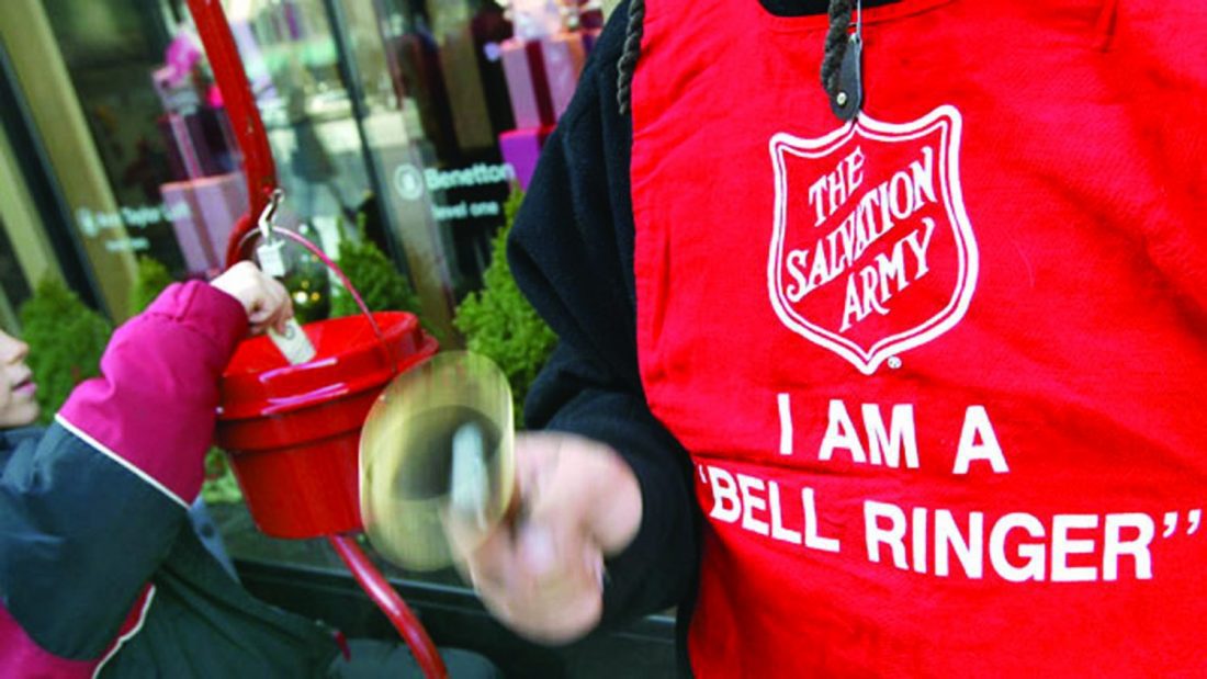 close up of bellringer apron and bell