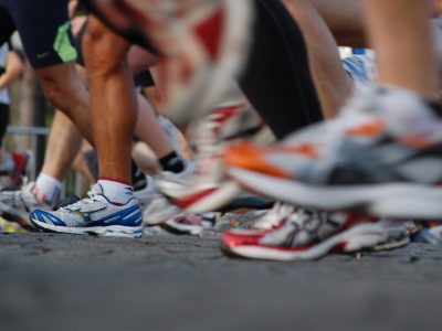 View of shoes during marathon