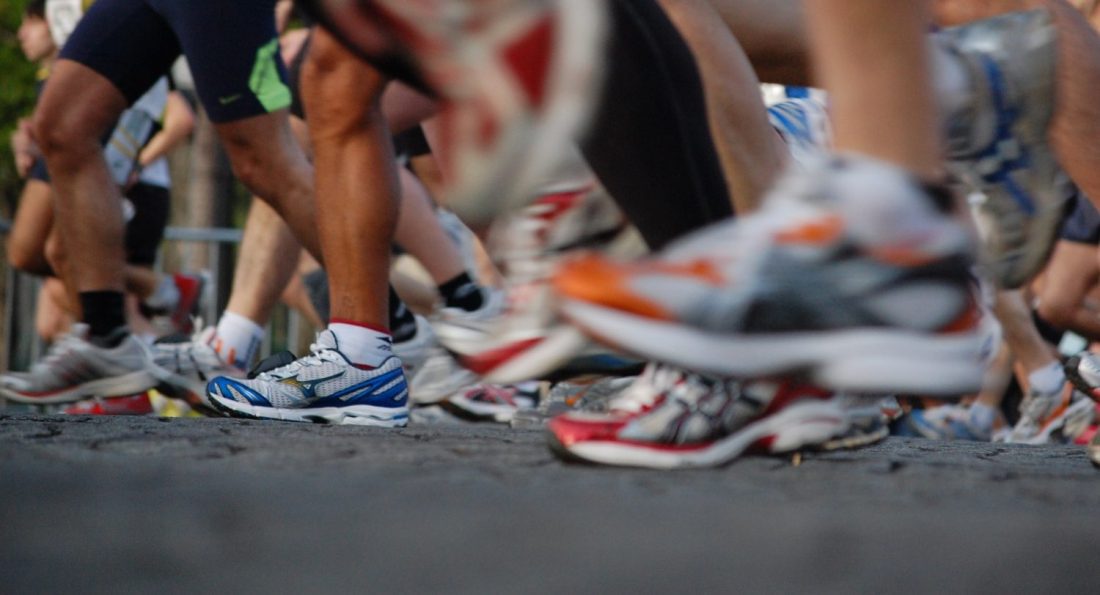 View of shoes during marathon