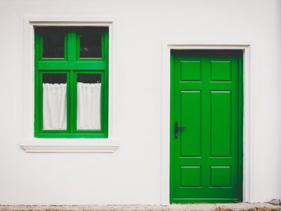 green door and green window