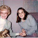 Joan Kroc with granddaughter Amanda sitting down