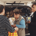 Women distributing food