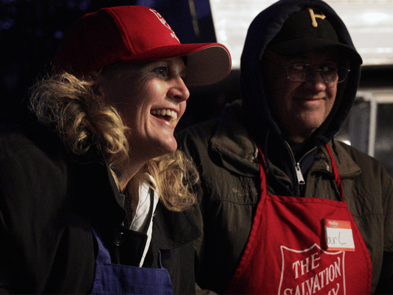 Two EDS volunteers smiling