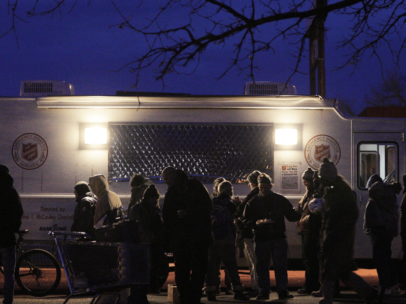 EDS van with crowd at night