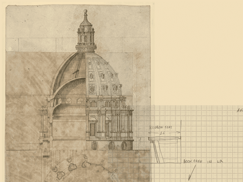 Architectural drawing of Church showing inside and outside