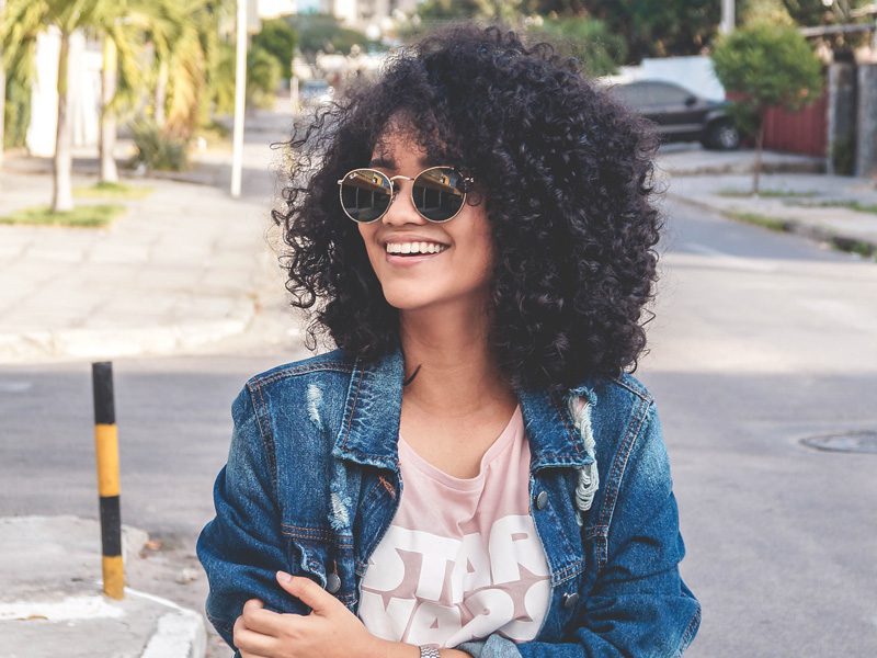 woman smiling outside