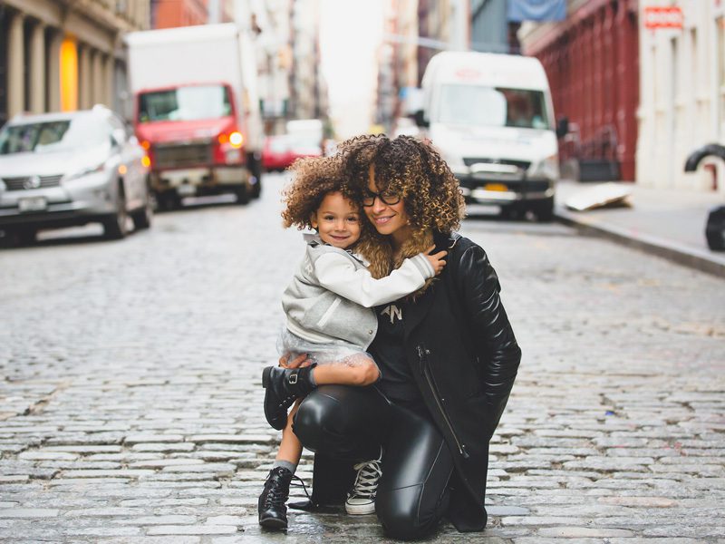 Mother and daughter outside