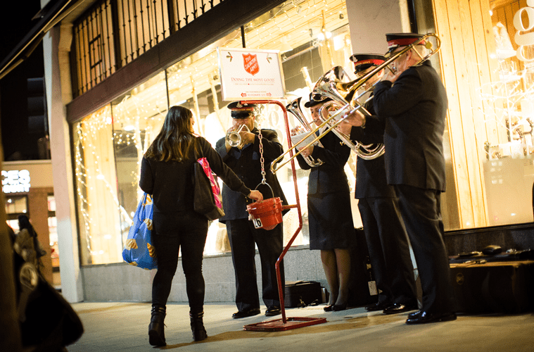 Band playing at red kettle