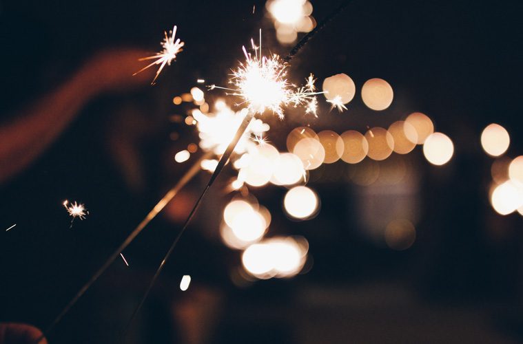 Closeup of sparkler at night