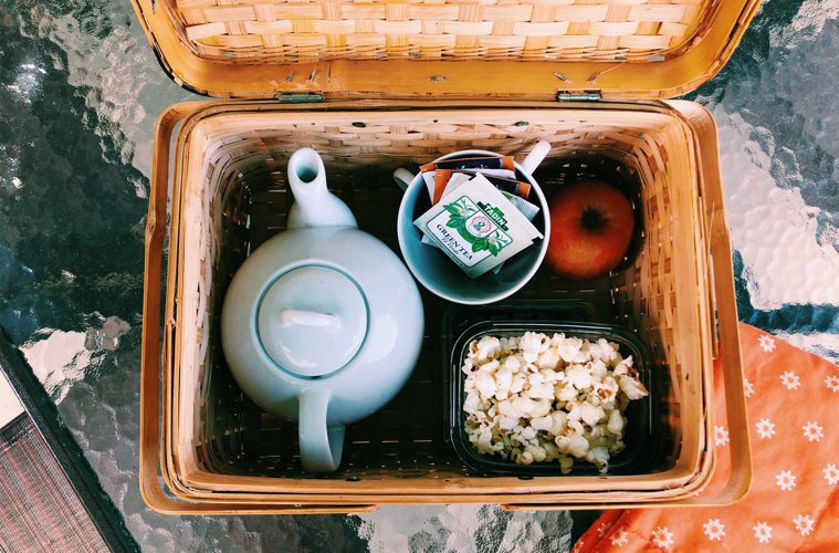 Overhead View of Open Picnic Basket