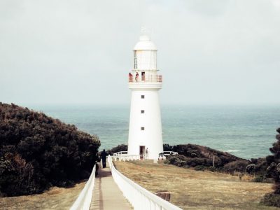 White Lighthouse on Edge of Cliff