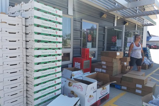 cardboard pallets stacked outside