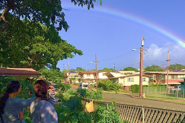 Women looking at Rainbow