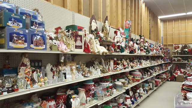 Shelves with Angels and other Christmas Supplies/Decorations