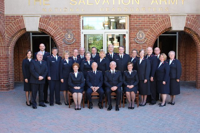 General Brian Peddle and Commissioner Rosalie Peddle with Officers at Asbury University