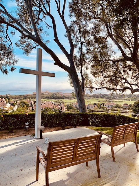 Benches in front of cross