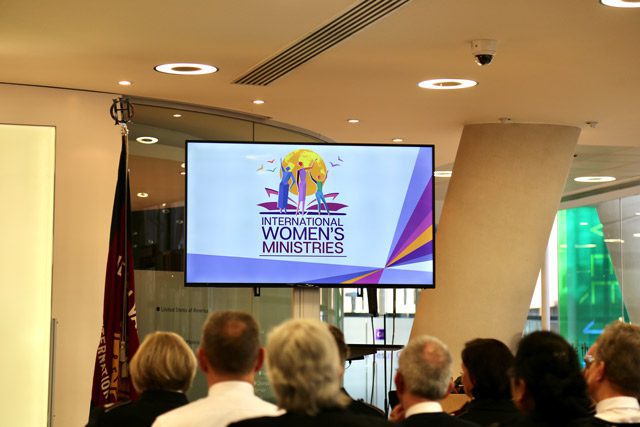 International Women's Ministry logo on tv