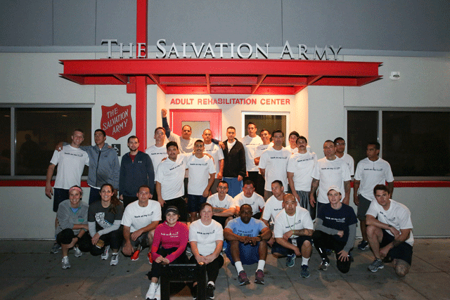 group in front of salvation army building