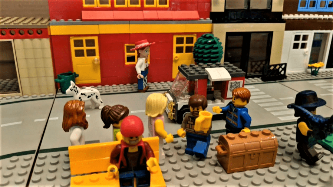 Legos creating outside scene