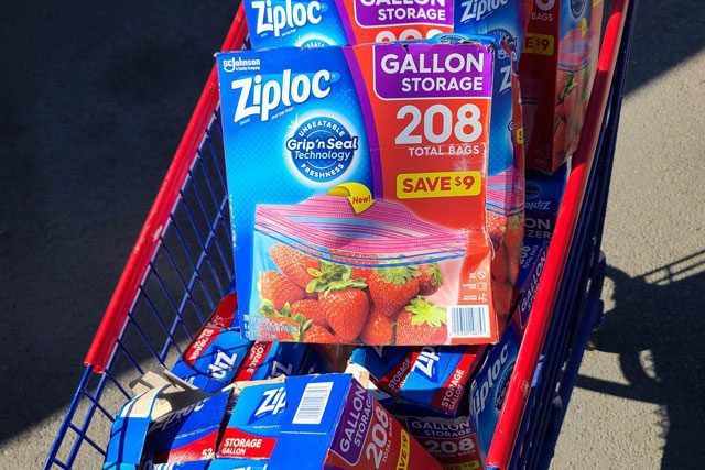 Shopping Cart with Ziploc bags