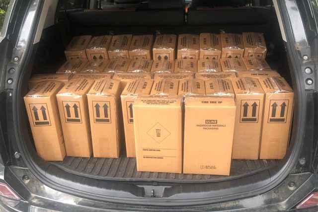 Boxes in trunk of car