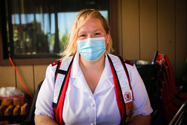 Woman with mask on