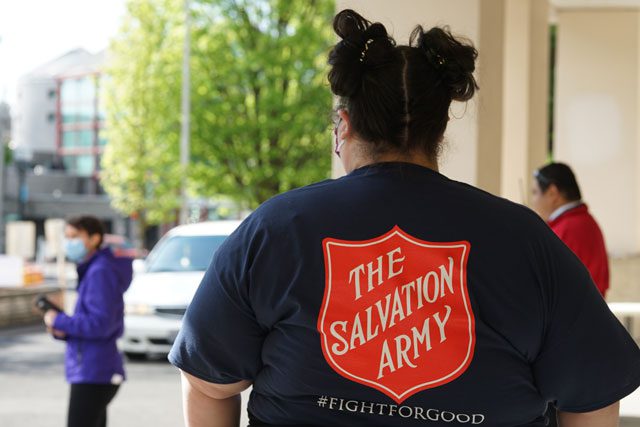 back view of women in Salvation Army shirt