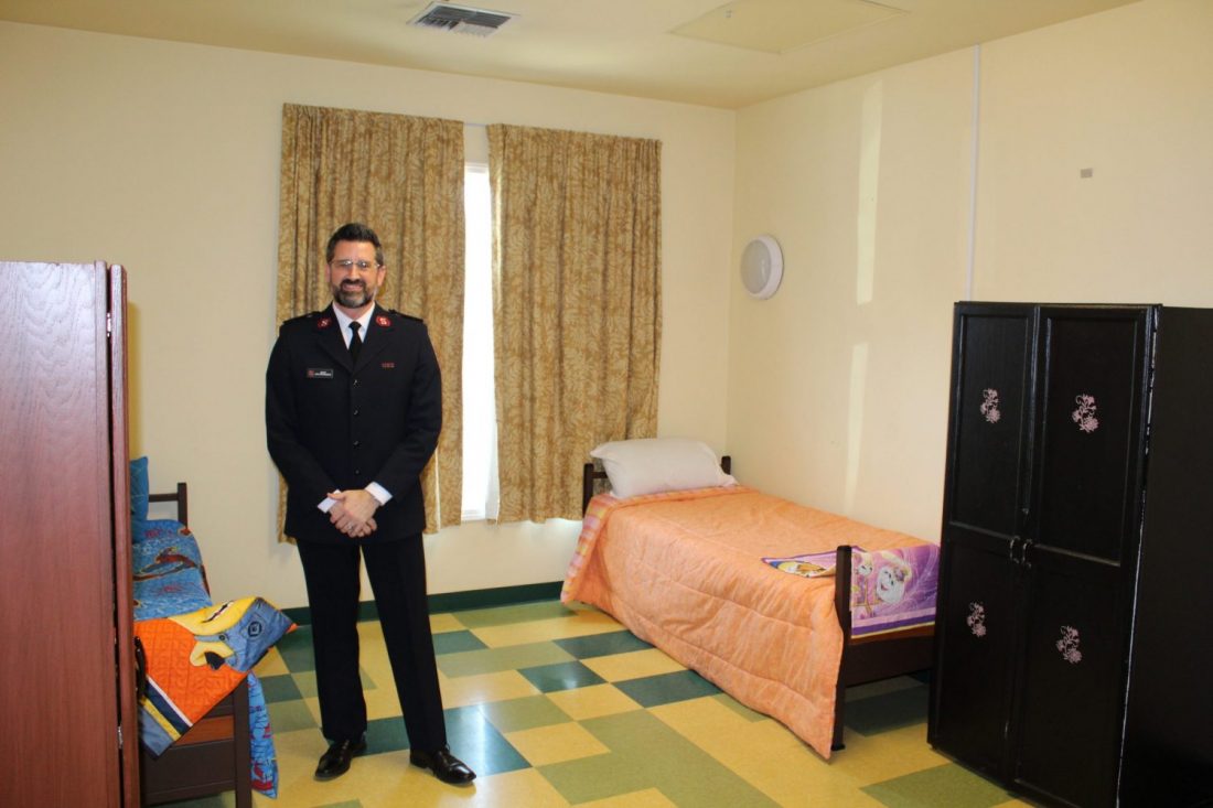 Officer in temporary housing room