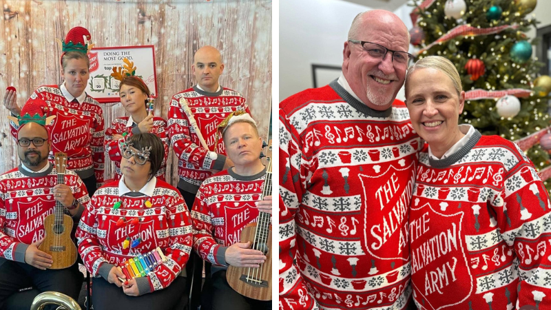 How a red kettle Christmas sweater created community for The Salvation Army