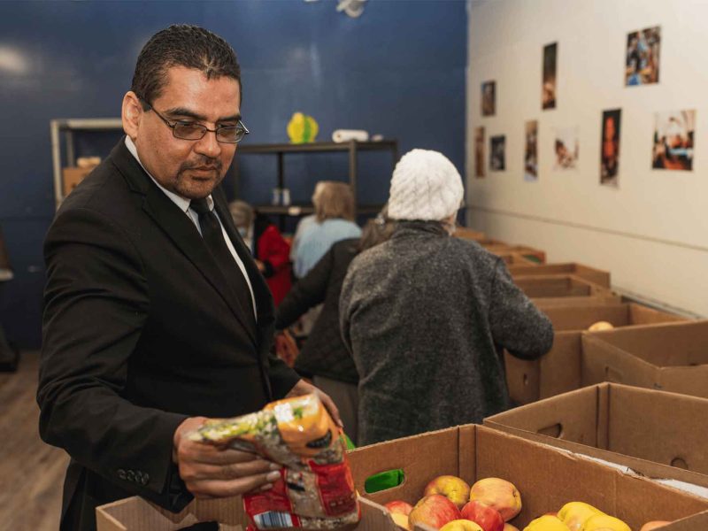 Robert Frederiksen selects food at The Salvation Army White Center Corps food pantry.